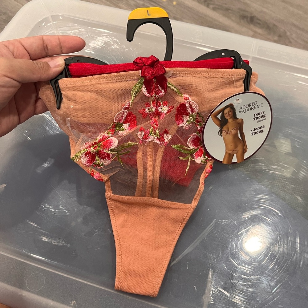 🌷Adore Me Coral Embroidered Thong Pack